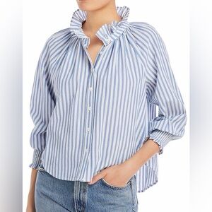 Veronica Beard Striped Calisto Ruffled Blouse Size 8